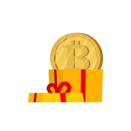 Bitcoin gift. Gift box and cryptocurrency. Digital gift of 21st centuryのイラスト素材