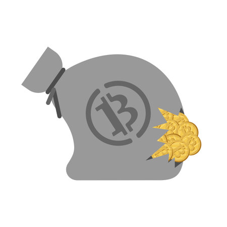 Bag of bitcoins. full bag of cryptocurrency. 21st Century Digital Treasureのイラスト素材