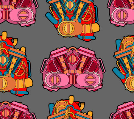 Mechanized heart and brain pattern seamless. Engine in core background. Cardiac motor texture