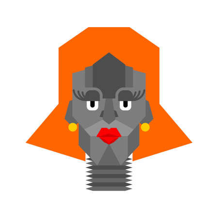 Retro robot woman face. female cyborg head vector illustrationのイラスト素材