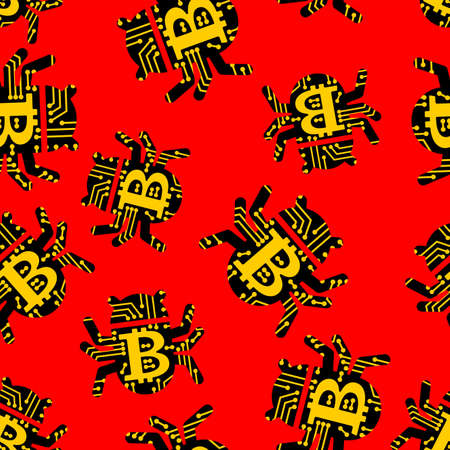 Bitcoin virus bug pattern seamless. Digital currency computer virus background.のイラスト素材