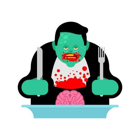 Zombie eating brains from plate. vector illustrationのイラスト素材