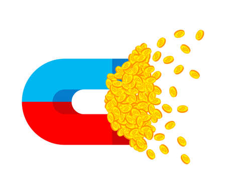 Bitcoin magnet. Attracting cryptocurrencies. Business concept. vector illustrationのイラスト素材
