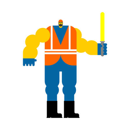 Road worker isolated. Roadman vector illustration. Service asphalt repairのイラスト素材
