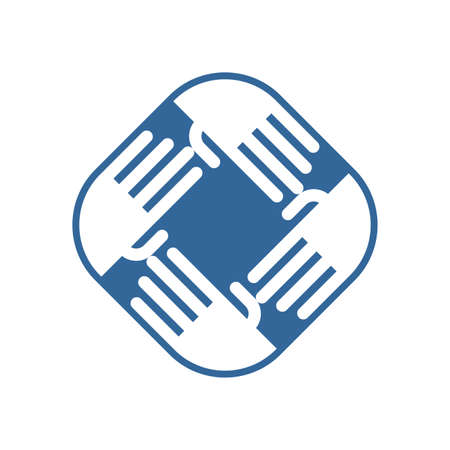 Friendship logo. Mutual aid symbol. Hands sign unification. Friendliness conceptのイラスト素材