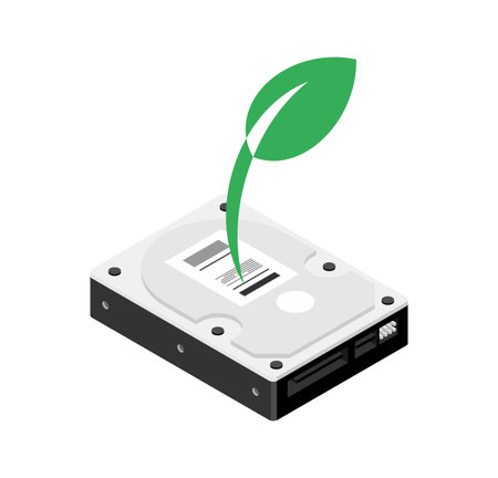 Chia coin plotting hdd. Sprouts seedling hard drive. Mining cryptocurrency on hard drivesのイラスト素材