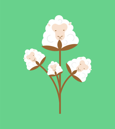Cotton Sheep isolated. Cotton flower in form of ewe. vector illustrationのイラスト素材