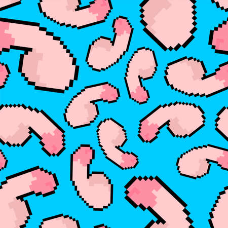 Penis pixel art pattern seamless. dick 8 bit background. pixelated vector texture