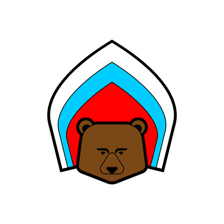 Russian bear in kokoshnik. Russian national cap symbol. Traditional icon beast of Russiaのイラスト素材