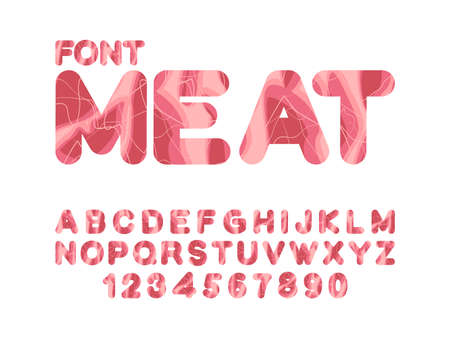 Meat font. Beef ABC. Meat letters. Pork alphabetのイラスト素材