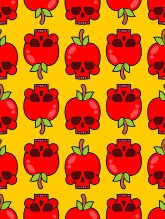 Skull apple pattern seamless. skeleton Deadly scary fruit background. vector textureのイラスト素材