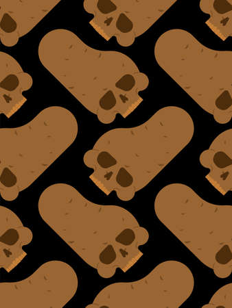 Skull Potato pattern seamless. potatoes skeleton background. Deadly scary vegetable vector textureのイラスト素材