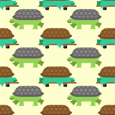 Turtle on skateboard pattern seamless. tortoise vector backgroundのイラスト素材