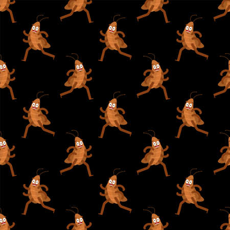 Cockroach cartoon pattern seamless. House beetle run background. vector textureのイラスト素材
