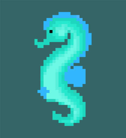 SeaHorse pixel art. 8 bit Sea animal. vector illustration.のイラスト素材