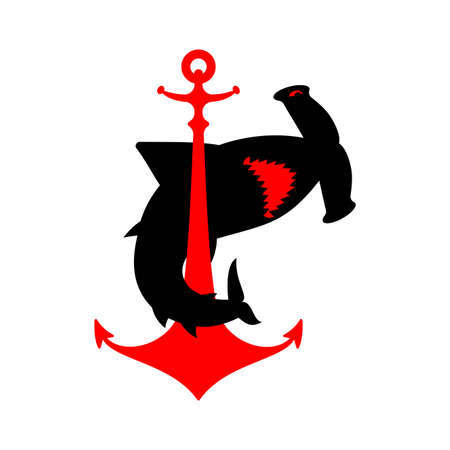 Shark and anchor sign. Nautical symbol vector illustrationのイラスト素材