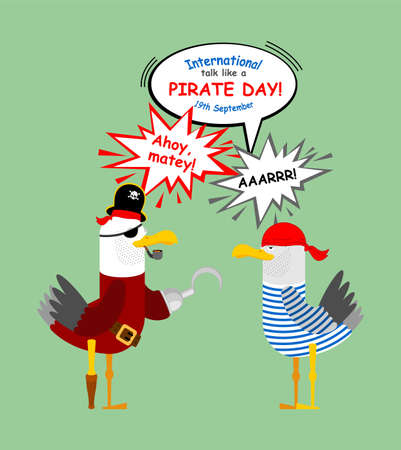 International Talk Like a Pirate Day. Gull in pirate clothes. Seagull pirate. vector illustration For holidayのイラスト素材
