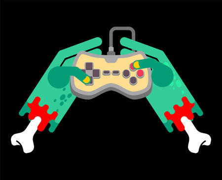 Zombie plays on gamepad. Zombie hands and joystickのイラスト素材