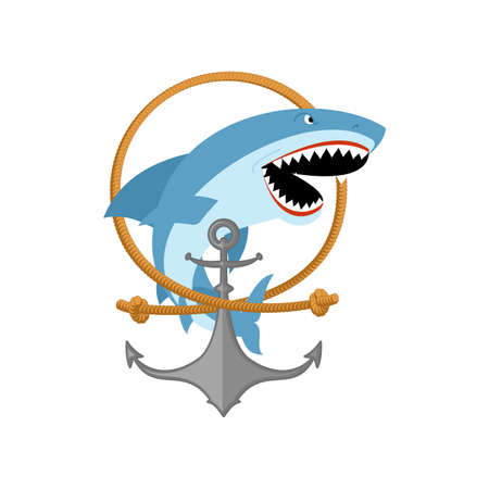 Shark and anchor sign. Nautical symbol vector illustrationのイラスト素材