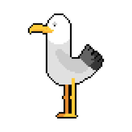 Gull pixel art. seagull 8 bit. Sea bird pixelated vector illustration.のイラスト素材