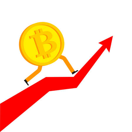 Bitcoin is running. Concept Increase in value of cryptocurrencies. Electronic money increases rate of sales growthのイラスト素材