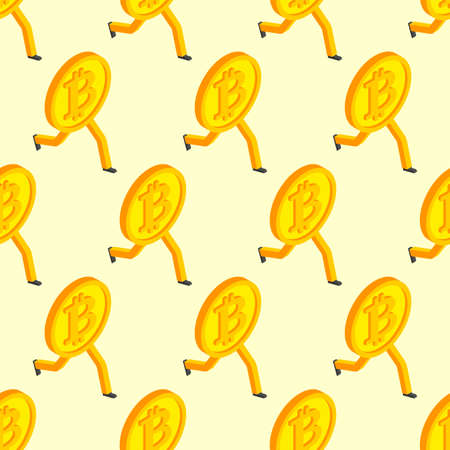 Bitcoin is running pattern seamless. Concept Increase in value of cryptocurrencies texture. Electronic money increases rate of sales growth backgroundのイラスト素材