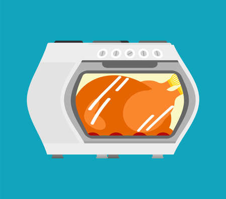 Turkey in kitchen oven. Preparing family Thanksgiving dinner. Festive traditional foodのイラスト素材