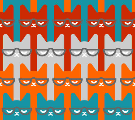 Cat with glasses pattern seamless. Pet background. Animal Baby fabric texture.のイラスト素材