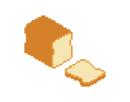 Sliced bread pixel art. Pixelated Food rooty. 8 bit vector illustrationのイラスト素材