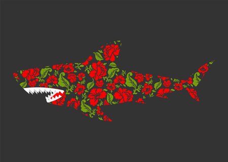 Flower shark. Marine predator made of flowers. vector illustrationのイラスト素材