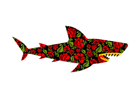 Flower shark. Marine predator made of flowers. vector illustrationのイラスト素材