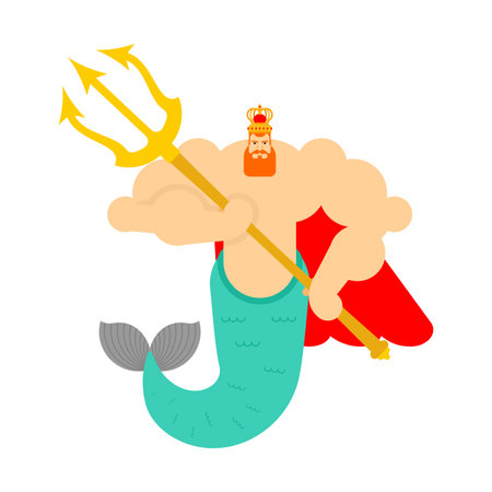 Mermaid king isolated. Brutal underwater dweller. vector illustrationのイラスト素材