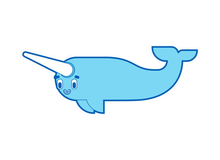 Cute narwhal. Cartoon small Arctic whale with horn.のイラスト素材
