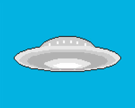 UFO pixel art. pixelated Flying Saucer isolated. 8 bit unknown flying object vector illustrationのイラスト素材