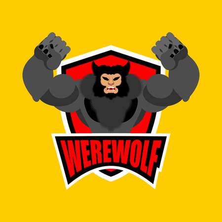 Werewolf sport logo. werwolf Sports team club emblem. wolfman mascot gaming sign. Strong beat symbol werewolvesのイラスト素材