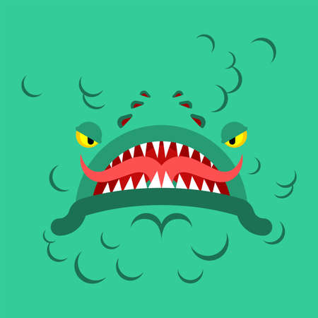Monster face. Teeth and jaws of green monstrosityのイラスト素材