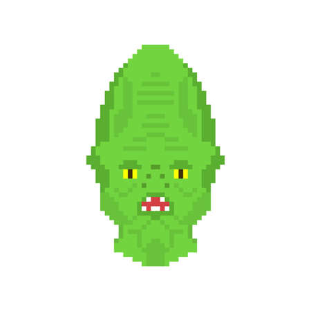 Reptilian face pixel art. 8 bit Alien land invaders. pixelated Reptilian conspiracy theory. reptiloid humanoid beings from another planet with green skin. theory secret government of reptiliansのイラスト素材
