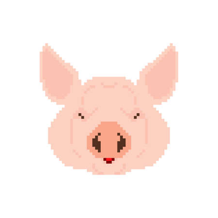 Pig head pixel art. pixelated piggy. 8bit illustrationのイラスト素材