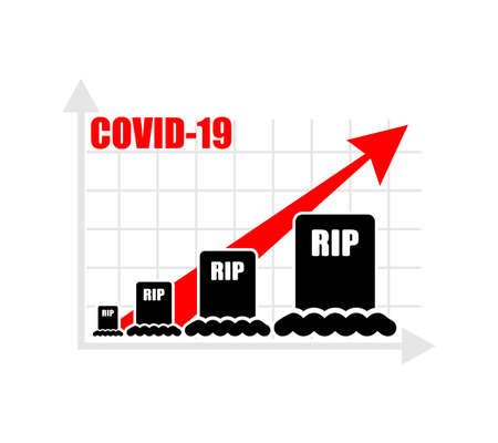 Graph of growth in mortality from covid 19. Growing graves. Epidemic Analytical illustration for infographicsのイラスト素材