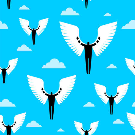 Icarus pattern seamless. Man with wings background. Angel textureのイラスト素材