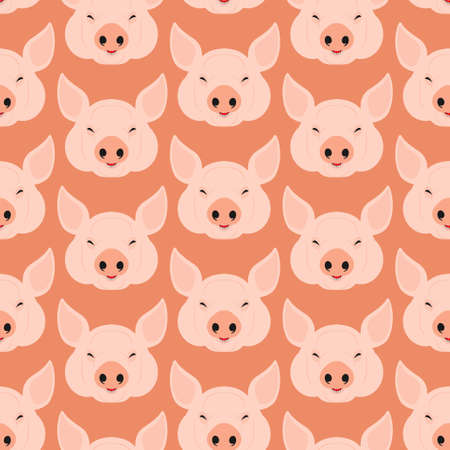 butcher shop pattern seamless. Pig head backgroundのイラスト素材