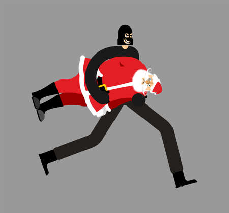 Thief stolen Santa Claus. Burglar Stole grandfather. Criminal carries. New Year is canceled. There will be no holidayのイラスト素材