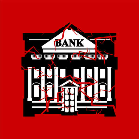 Broken bank. concept Bank bankruptcy. Bank collapse. Crisis and problem in the banking sector of economy. vector illustrationのイラスト素材