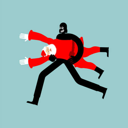 Thief stolen Santa Claus. Burglar Stole grandfather. Criminal carries. New Year is canceled. There will be no holidayのイラスト素材
