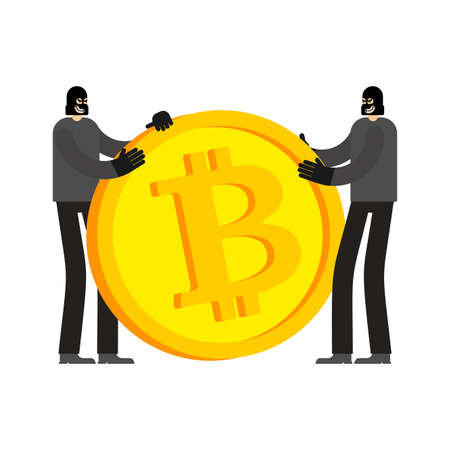Thief stolen bitcoin. Criminal stole cryptocurrency. cybercrime vector illustrationのイラスト素材