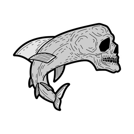 fish skeleton isolated. Terrible variety of fish. fish skullのイラスト素材