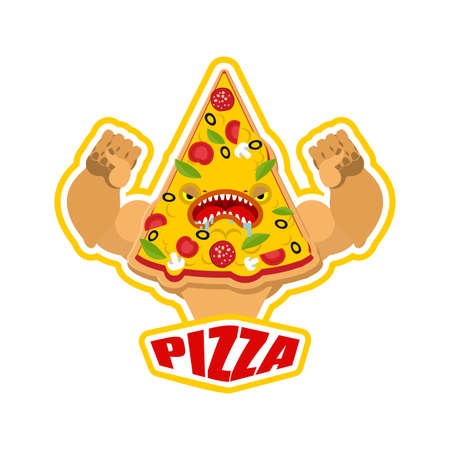 Strong pizza sport logo. pizza Sports team club emblem. food mascot gaming sign. strong symbolのイラスト素材