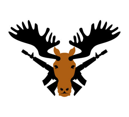 Moose and guns. Hunter sign. Deer muzzle and weapons. Hunter logoのイラスト素材