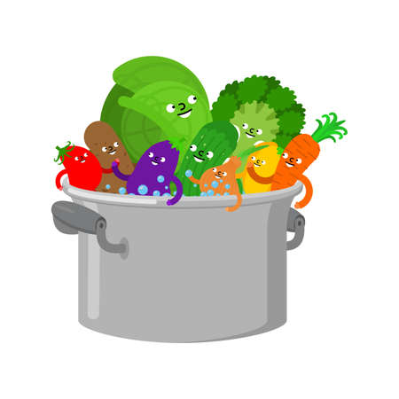 Vegetables in saucepan. Vegetarian soup. Vegan food.のイラスト素材