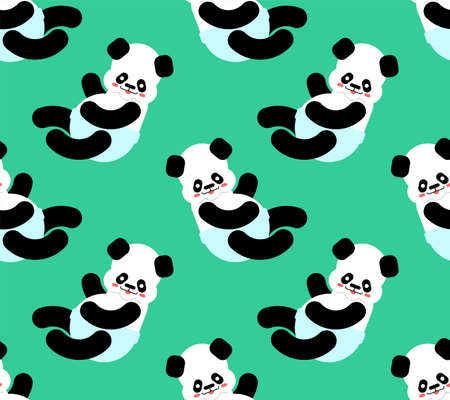 Little Panda pattern seamless. Chinese bear little kid background. beast small children texture. vector ornamentのイラスト素材